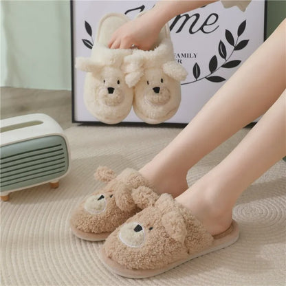 Pantoufles d'intérieur douillettes en peluche ours de dessin animé - image 1