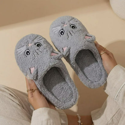 Pantoufles d'intérieur chaudes et confortables en peluche avec motif chat - image 4