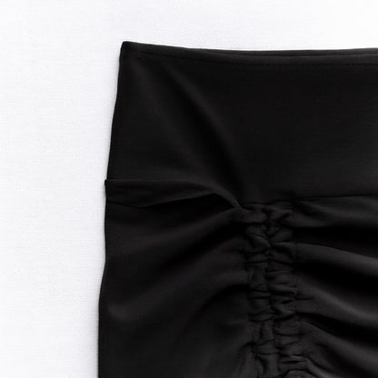 Short de bain noir froncé à taille haute - image 2