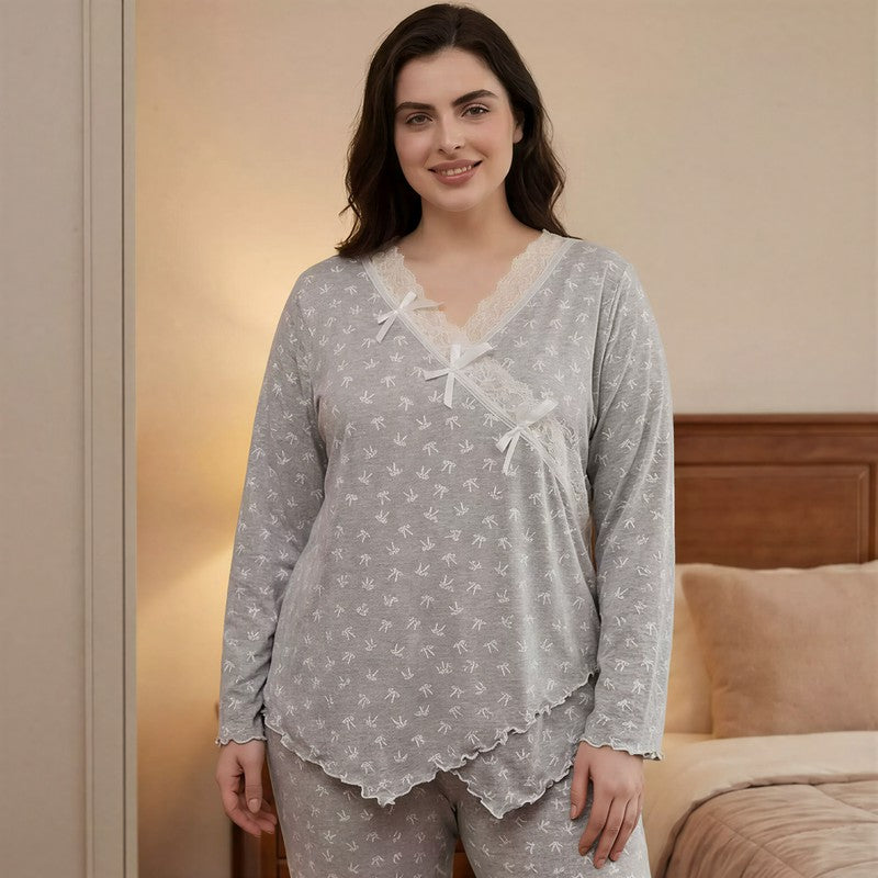 Ensemble pyjama cache-cœur en dentelle à nœud - image 2