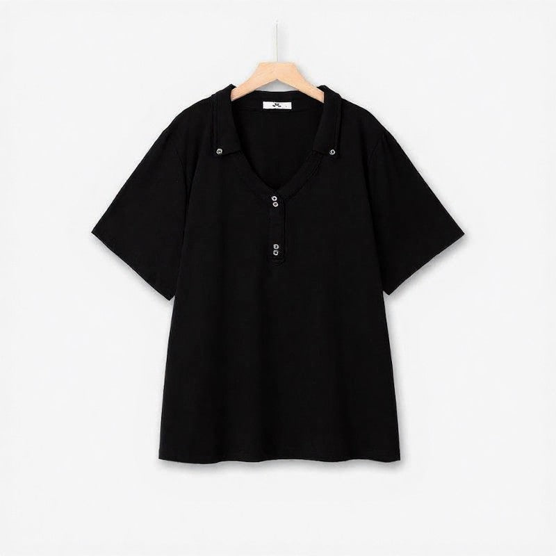 Haut décontracté à col boutonné et col en V - Noir - 6XL - image 2